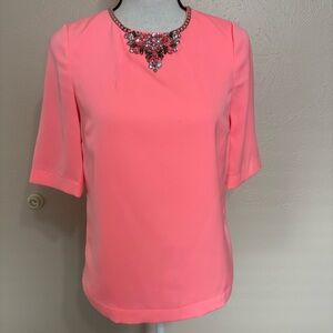 Ted Baker Meleni Bright Neon Pink Embellished Blouse Women’s Size 2